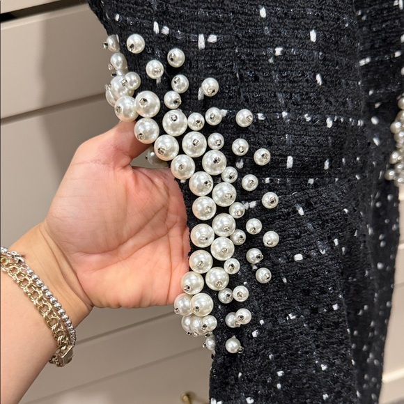 Zara Black Tweed Pearl-Embellished Mini Dress - Picture 2 of 5